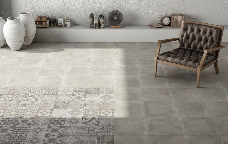 Floor tiles add style and luxury to any bathroom. These Mollierre grey tiles are from Tile Mountain.