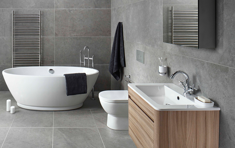 Free standing bath and sink with storage by Abacus Bathrooms