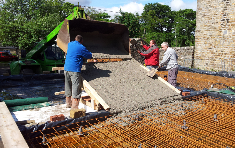 Steel-reinforced concrete foundations