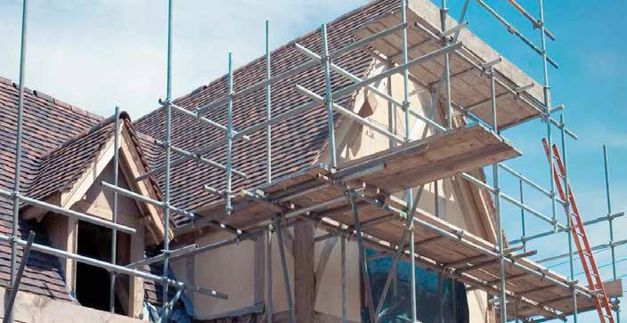 Scaffolding at roof level